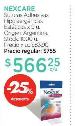 Farmacity Nexcare Suturas Adhesivas Hipolaergénicas Estéticas -25% Descuento oferta