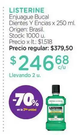 Farmacity Listerine Enjuague Bucal Dientes Y Encias x 250ml oferta