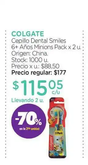Farmacity Colgate Cepillo Dental Smiles 6+ Años Minions Pack X 2 U. -70% En La 2da Unidad oferta