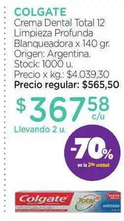 Farmacity Colgate Crema Dental Total 12 Limpieza Profunda Blanqueadora x 140gr oferta