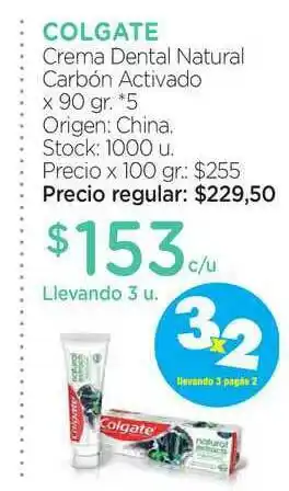 Farmacity Colgate Crema Dental Natural Carbón Activado x 90gr oferta