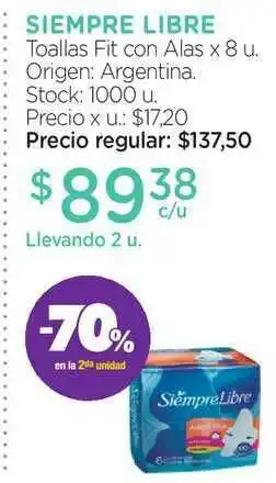 Farmacity Siempre Libre Toallas Fit Con Alas x 8u oferta