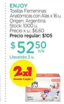 Farmacity Enjoy Toallas Femeninas Anatómicas Con Alas x 16u oferta