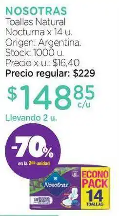 Farmacity Nosotras Toallas Natural Nocturna oferta