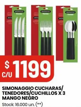 Changomas SIMONAGGIO CUCHARAS/ TENEDORES/CUCHILLOS X 3 MANGO NEGRO oferta