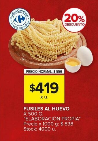 Carrefour Maxi Fusiles al huevo de elaboración propia x 500g oferta