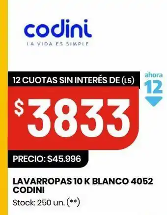 Changomas Lavarropas 10 k blanco 4052 codini oferta