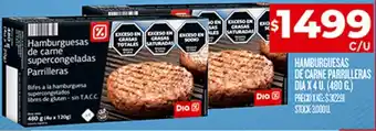 Supermercados DIA HAMBURGUESAS DE CARNE PARRILLERAS DIA X4 U oferta