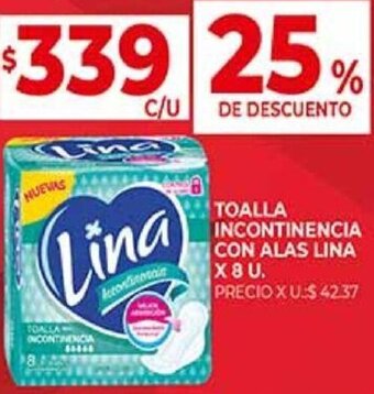 Supermercados DIA TOALLA INCONTINENCIA CON ALAS LINA X8 U. oferta