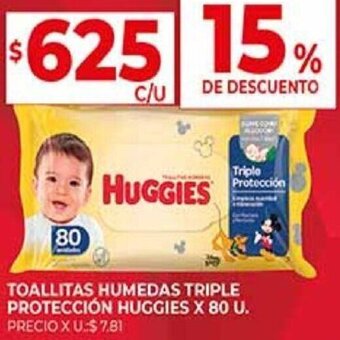 Supermercados DIA TOALLITAS HUMEDAS TRIPLE PROTECCIÓN HUGGIES X 80 U. oferta