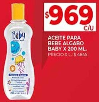 Supermercados DIA ACEITE PARA BEBE ALGABO BABY X 200 ML. oferta