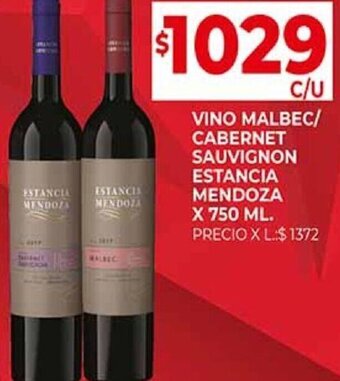 Supermercados DIA VINO MALBEC/ CABERNET SAUVIGNON ESTANCIA MENDOZA X 750 ML. oferta