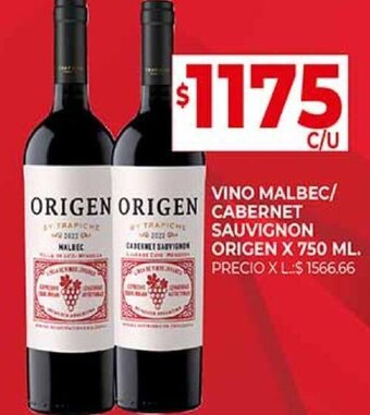 Supermercados DIA VINO MALBEC/ CABERNET SAUVIGNON ORIGEN X 750 ML. oferta