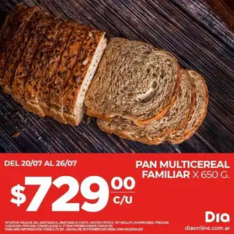 Supermercados DIA PAN MULTICEREAL FAMILIAR X 650 G. oferta