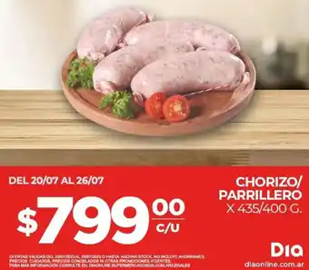 Supermercados DIA CHORIZO/ PARRILLERO X 435/400 G. oferta