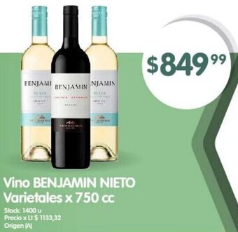 Supermercados Buenos Días Vino BENJAMIN NIETO Varietales x 750 cc oferta