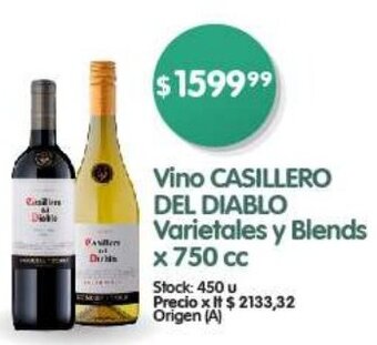 Supermercados Buenos Días Vino CASILLERO DEL DIABLO Varietales y Blends x 750 cc oferta