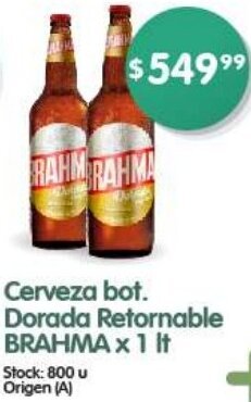 Supermercados Buenos Días Cerveza bot. Dorada Retornable BRAHMA x 1 It oferta