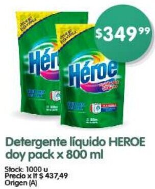 Supermercados Buenos Días Detergente líquido HEROE doy pack x 800 ml oferta