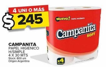 Carrefour Maxi Papel higiénico campanita 4 x 30mts oferta