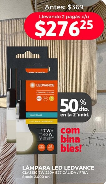 Supermercados Tadicor LÁMPARA LED LEDVANCE CLASSIC 7W 220V E27 CÁLIDA / FRÍA Stock: 2.000 un. oferta