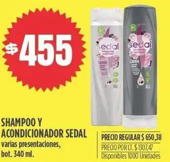 Supermercados Vea SHAMPOO Y ACONDICIONADOR SEDAL varias presentaciones, bot. 340 ml. oferta