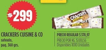 Supermercados Vea CRACKERS CUISINE & CO salvado, paq. 360 grs. oferta