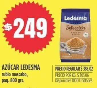 Supermercados Vea AZÚCAR LEDESMA rubio mascabo, paq. 800 grs. oferta