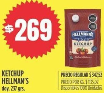Supermercados Vea KETCHUP HELLMAN'S doy. 237 grs. oferta