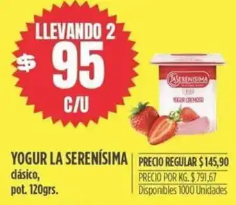 Supermercados Vea YOGUR LA SERENÍSIMA dásico, pot. 120grs. oferta