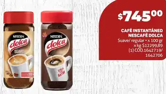 Makro CAFÉ INSTANTÁNEO NESCAFÉ DOLCA Suave/ regular x 100 gr oferta