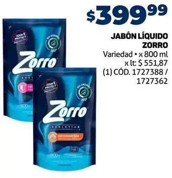 Makro JABÓN LÍQUIDO ZORRO Variedad • x 800 ml oferta