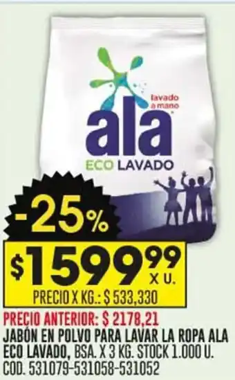 Coto JABÓN EN POLVO PARA LAVAR LA ROPA ALA ECO LAVADO, BSA. X 3 KG. oferta