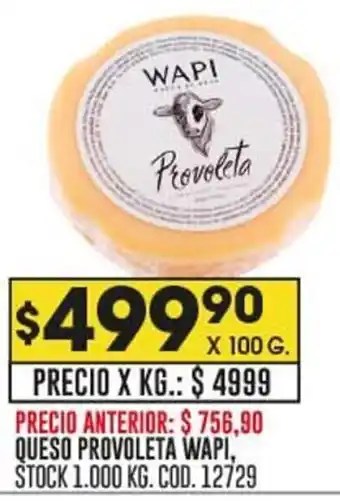 Coto QUESO PROVOLETA WAPI, STOCK 1.000 KG. COD. 12729 oferta