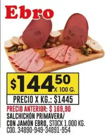 Coto SALCHICHÓN PRIMAVERA/ CON JAMÓN EBRO, STOCK 1.000 KG. COD. 34890-949-34891-954 oferta