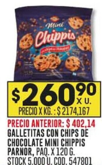 Coto GALLETITAS CON CHIPS DE CHOCOLATE MINI CHIPPIS PARNOR, PAQ. X 120 G. oferta
