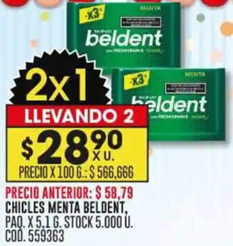 Coto CHICLES MENTA BELDENT, PAQ. X 5,1 G. STOCK 5.000 Ú. COD.559363 oferta