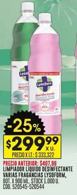 Coto LIMPIADOR LIQUIDO DESINFECTANTE VARIAS FRAGANCIAS LYSOFORM, BOT. X 900 ML. oferta