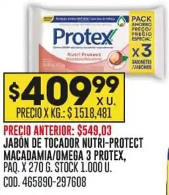 Coto JABÓN DE TOCADOR NUTRI-PROTECT MACADAMIA/OMEGA 3 PROTEX, PAQ. X 270 G. oferta