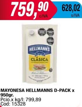 Maxiconsumo MAYONESA HELLMANNS D-PACK X 950gr. oferta