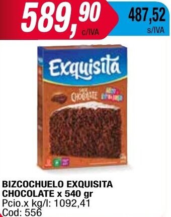 Maxiconsumo BIZCOCHUELO EXQUISITA CHOCOLATE x 540 gr oferta