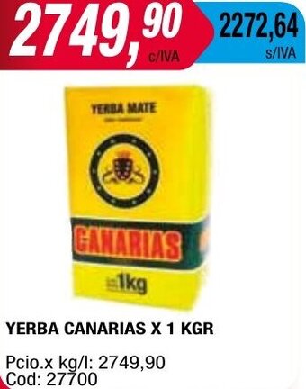 Maxiconsumo YERBA CANARIAS X 1 KGR oferta