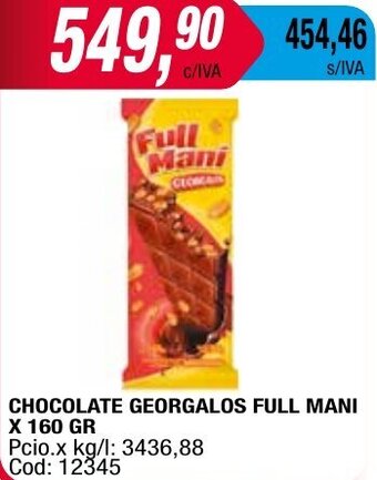 Maxiconsumo CHOCOLATE GEORGALOS FULL MANI X 160 GR oferta