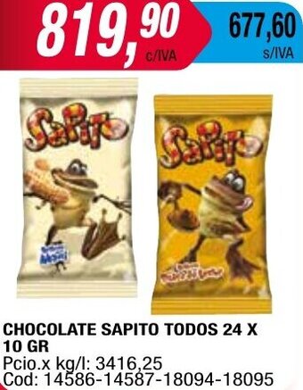 Maxiconsumo CHOCOLATE SAPITO TODOS 24 X 10 GR oferta
