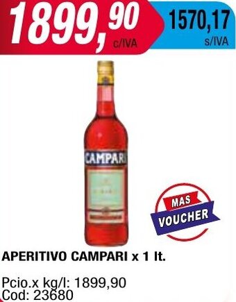 Maxiconsumo APERITIVO CAMPARI x 1 It. oferta