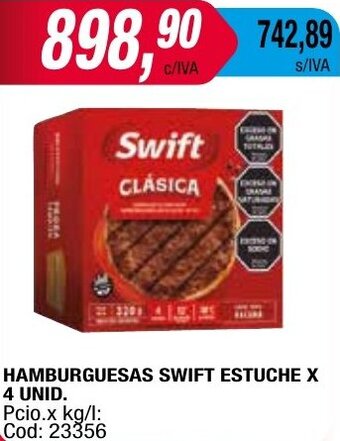Maxiconsumo HAMBURGUESAS SWIFT ESTUCHE X 4 UNID. oferta