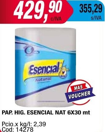 Maxiconsumo PAP. HIG. ESENCIAL NAT 6X30 mt oferta