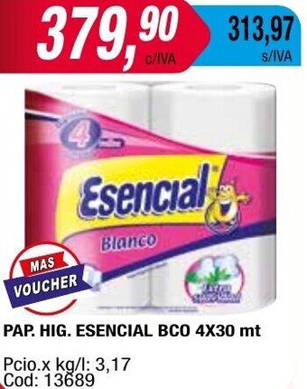 Maxiconsumo PAP. HIG. ESENCIAL BCO 4X30 mt oferta