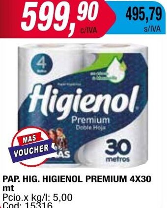 Maxiconsumo PAP. HIG. HIGIENOL PREMIUM 4X30 mt oferta