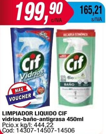 Maxiconsumo LIMPIADOR LIQUIDO CIF vidrios-baño-antigrasa 450ml oferta